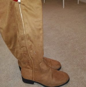 Camel colored knee high riding boots